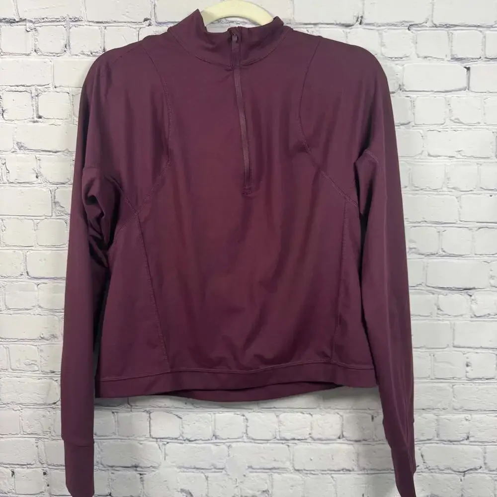 APANA Women's Burgundy Mauve Quarter Zip Pullover Zen Chaser Top Size L - Picture 2 of 7